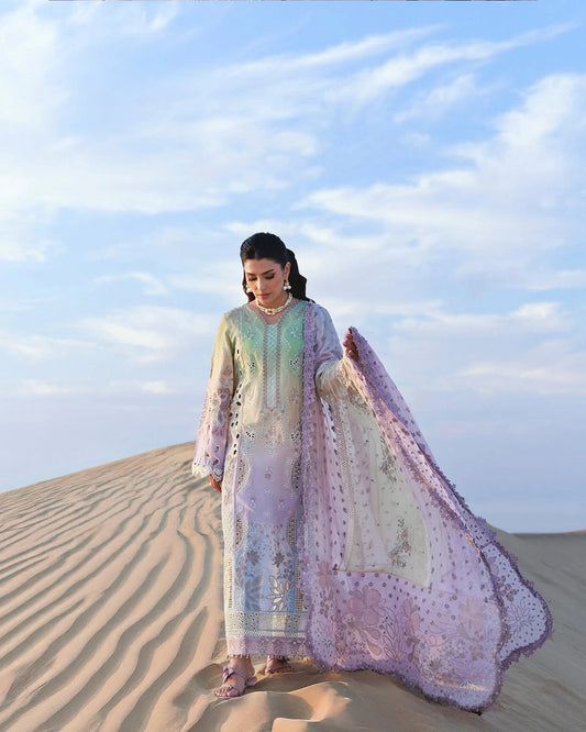 Nureh Aman – NE-06 | Luxury Embroidered Laser-Cut Lawn 3-Piece Suit