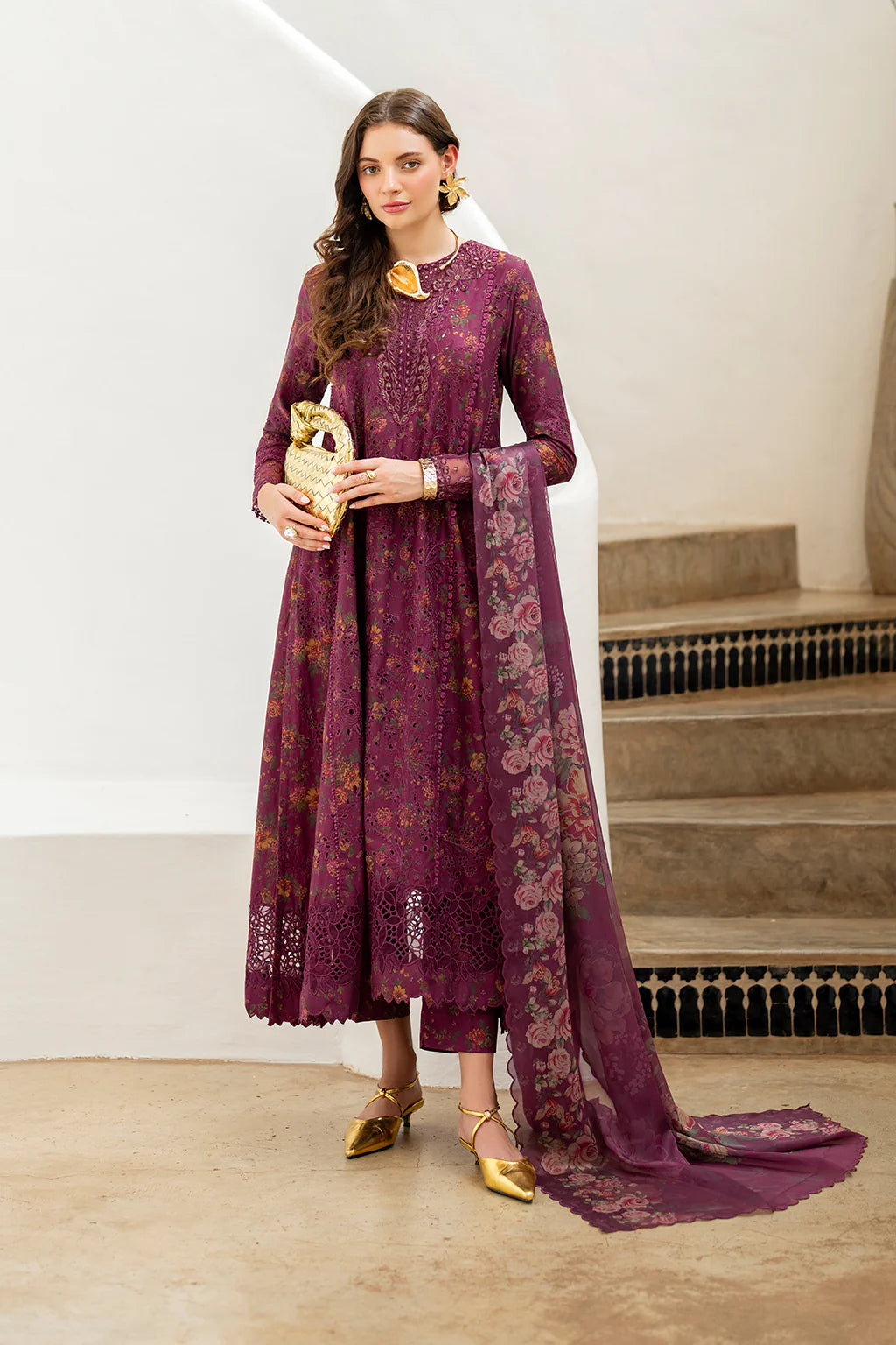Iznik spring summer  Deep Fuchsia Embroidered Lawn 3 Piece stitched Suit (SS-04)