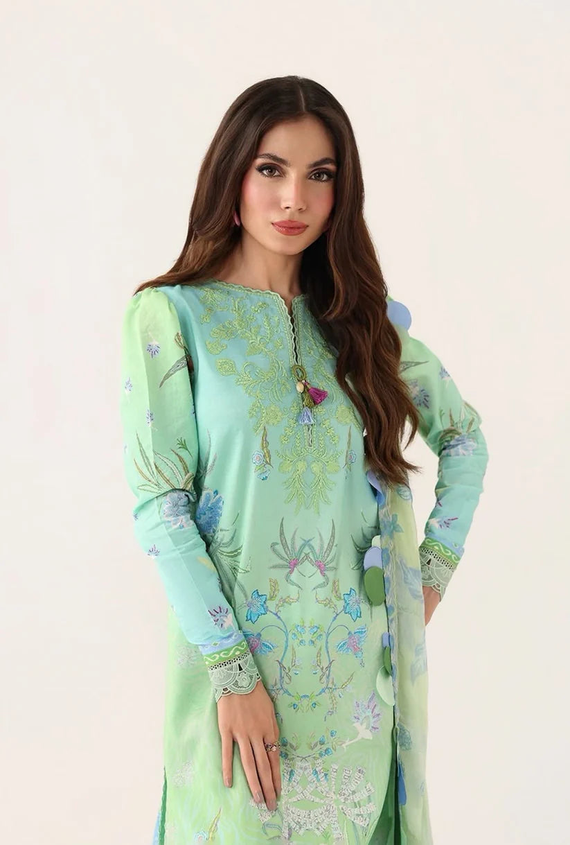 Roheenaz Rosette 3-Piece stitched Lawn Suit (Morning Dew)