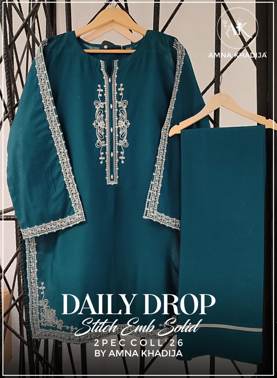 Daily Drop Embroidered Lawn 2 Piece Suit by Amna Khadija (Stitched)