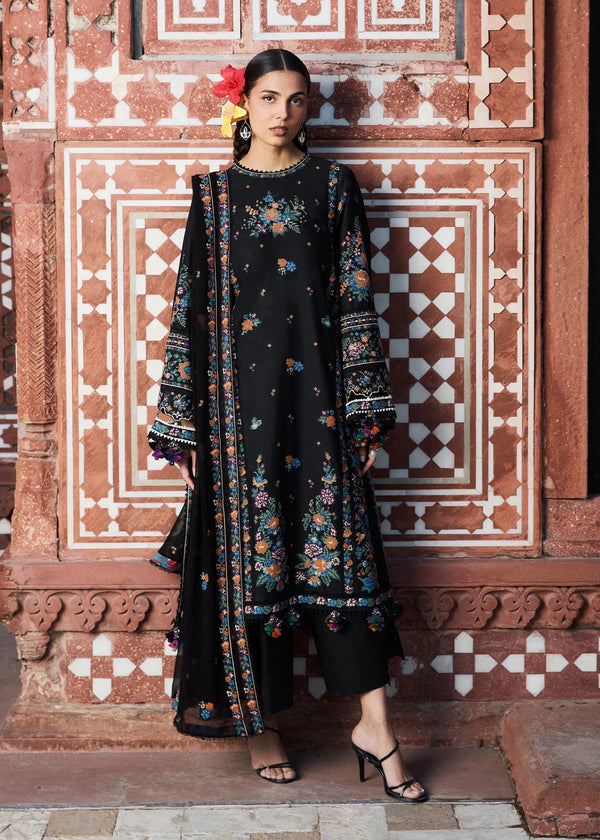 Hussain Rehar by Zun - Embroidered Lawn 3 Piece Unstitched Suit – Black (Aswa)