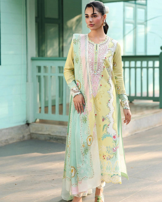 Qalamkar Qprints | Digital Printed Lawn Chikankari Embroidered Unstitched Suit | JOVIE