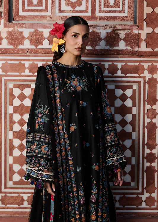 Hussain Rehar by Zun - Embroidered Lawn 3 Piece Unstitched Suit – Black (Aswa)