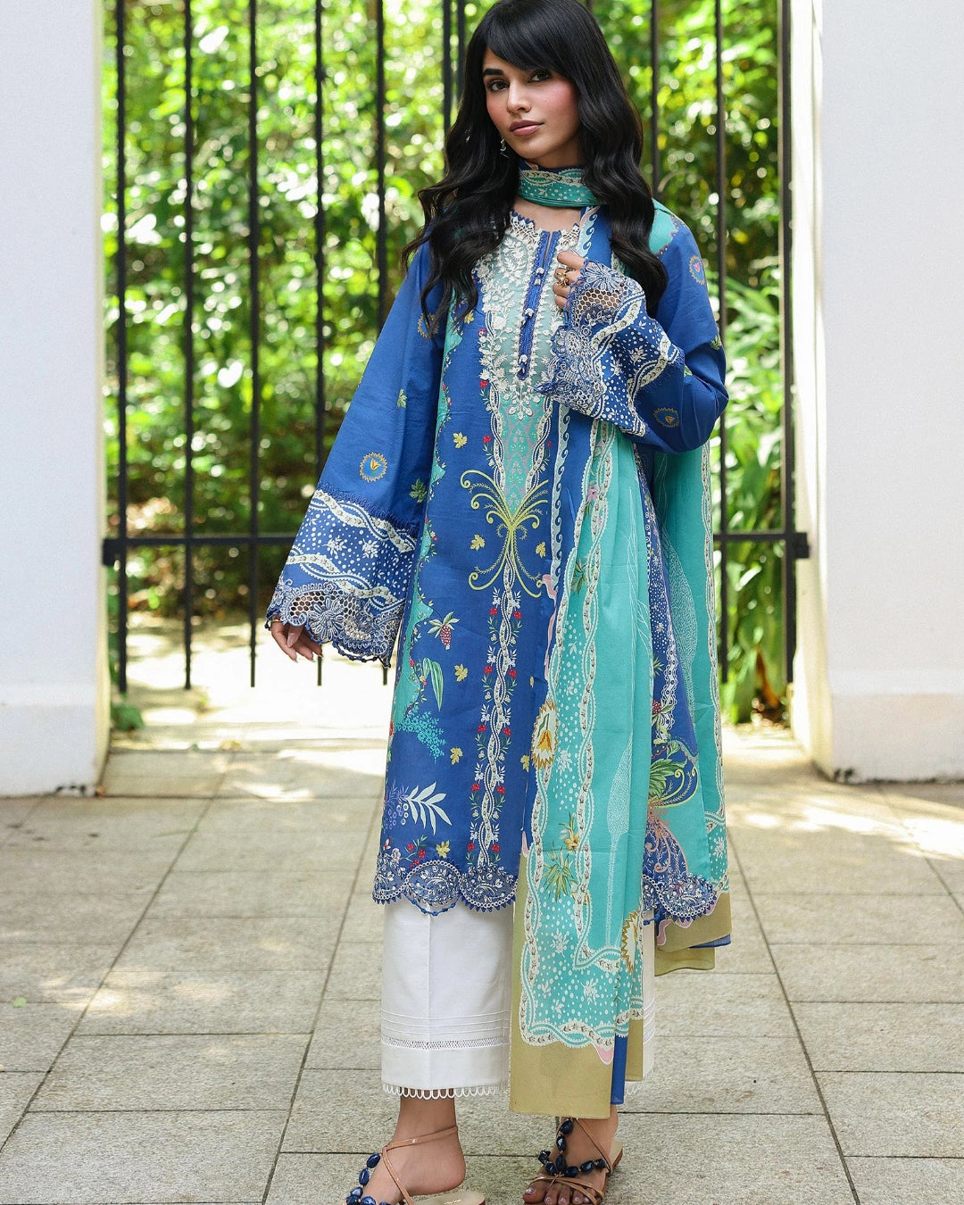 Qalamkar Qprints | Digital Printed Lawn Chikankari Embroidered Unstitched Suit | VIONA