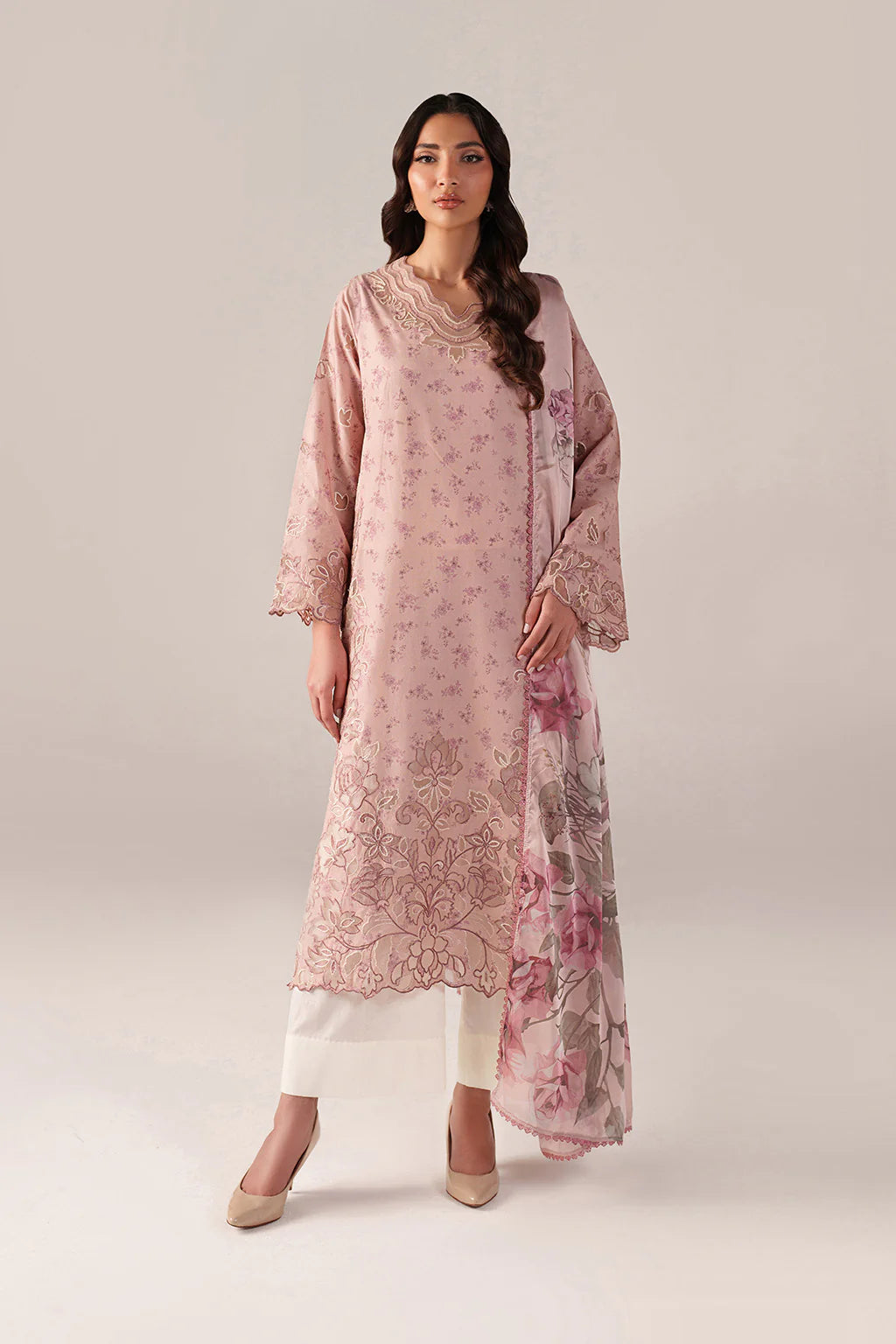 Iznik spring summer Tea Pink Embroidered Lawn 3 Piece stitched Suit (SS-05)