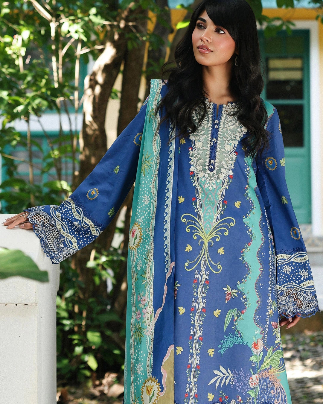 Qalamkar Qprints | Digital Printed Lawn Chikankari Embroidered Unstitched Suit | VIONA