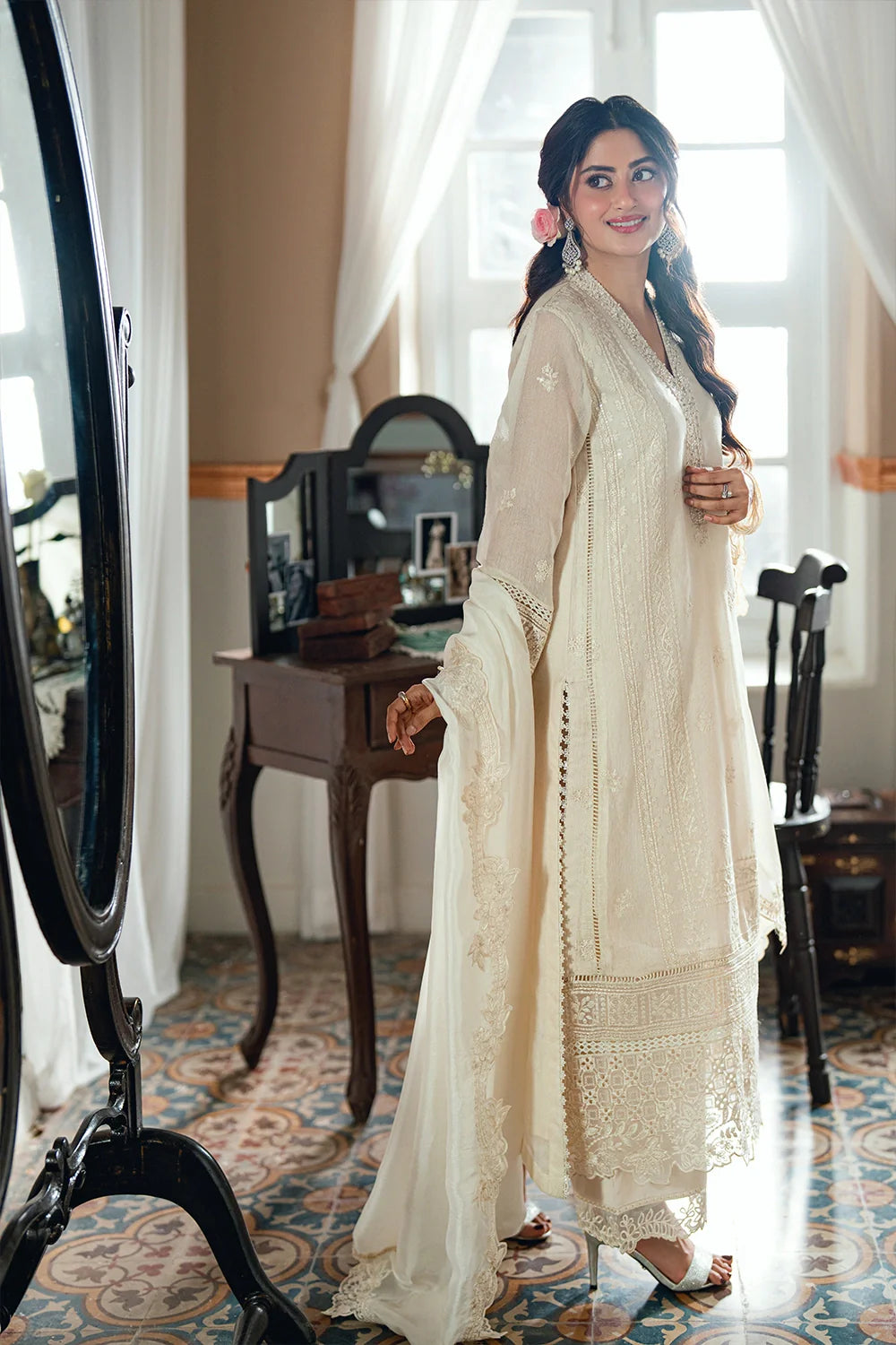 Azure Ensembles '26 - Premium 3 Piece Unstitched Suit (Ivory Petal)