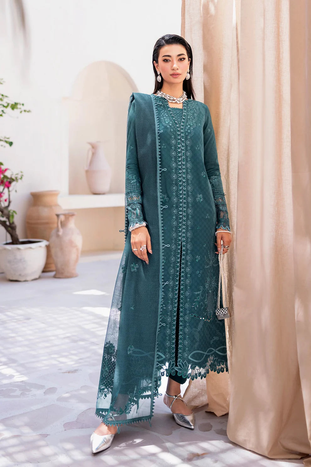 Qalamkar Casual Pret 26 – Jacquard 3 Piece Stitched Suit PA-03 (Harbor)