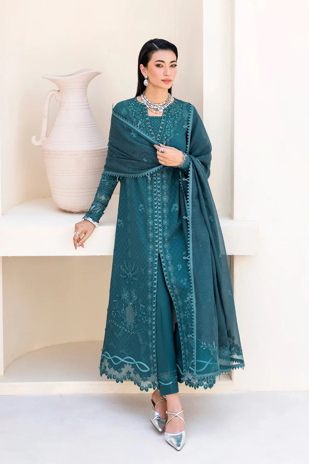 Qalamkar Casual Pret 26 – Jacquard 3 Piece Stitched Suit PA-03 (Harbor)