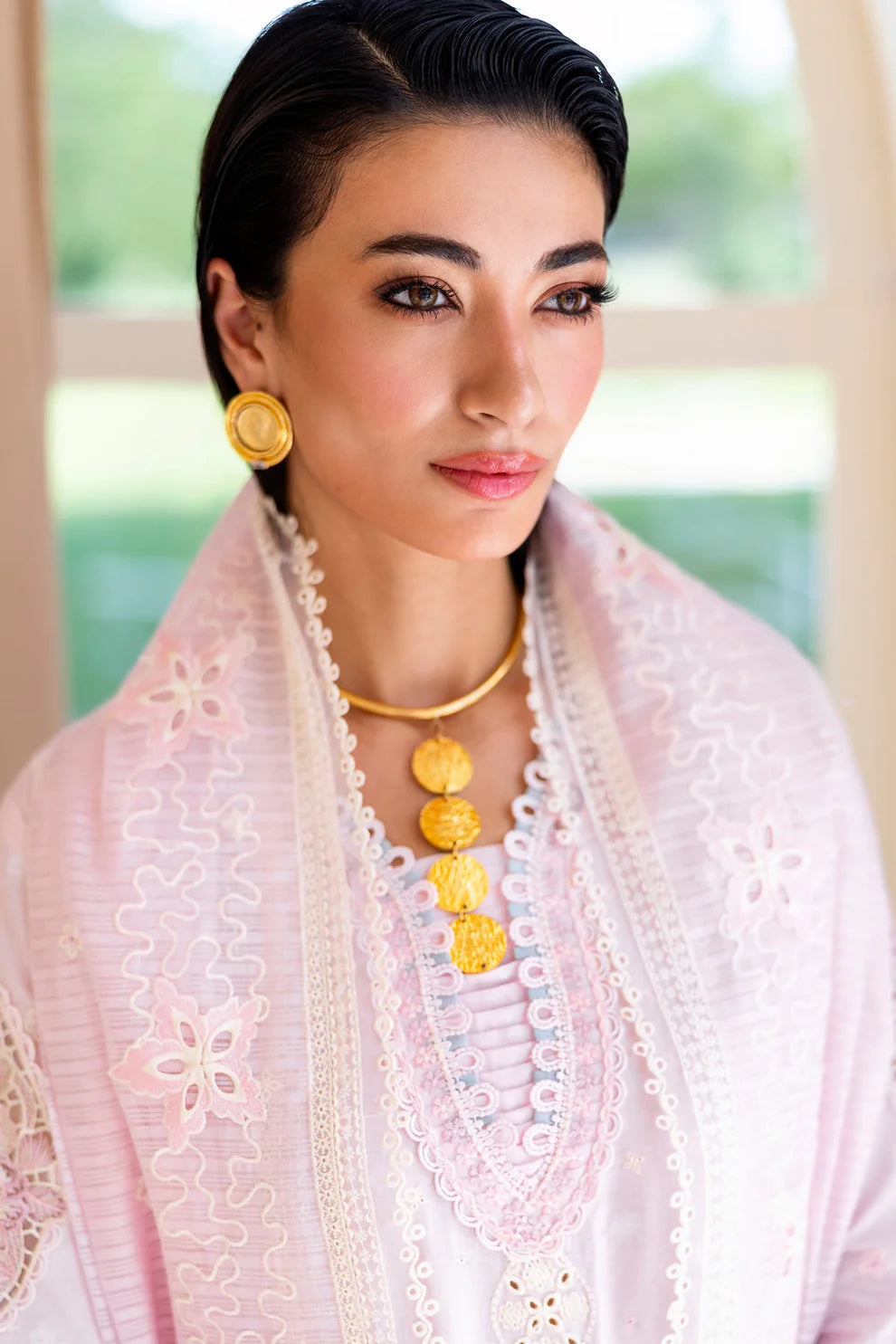 Qalamkar Casual Pret 26 – Jacquard 3 Piece Stitched Suit PA-08 (Light Pink)