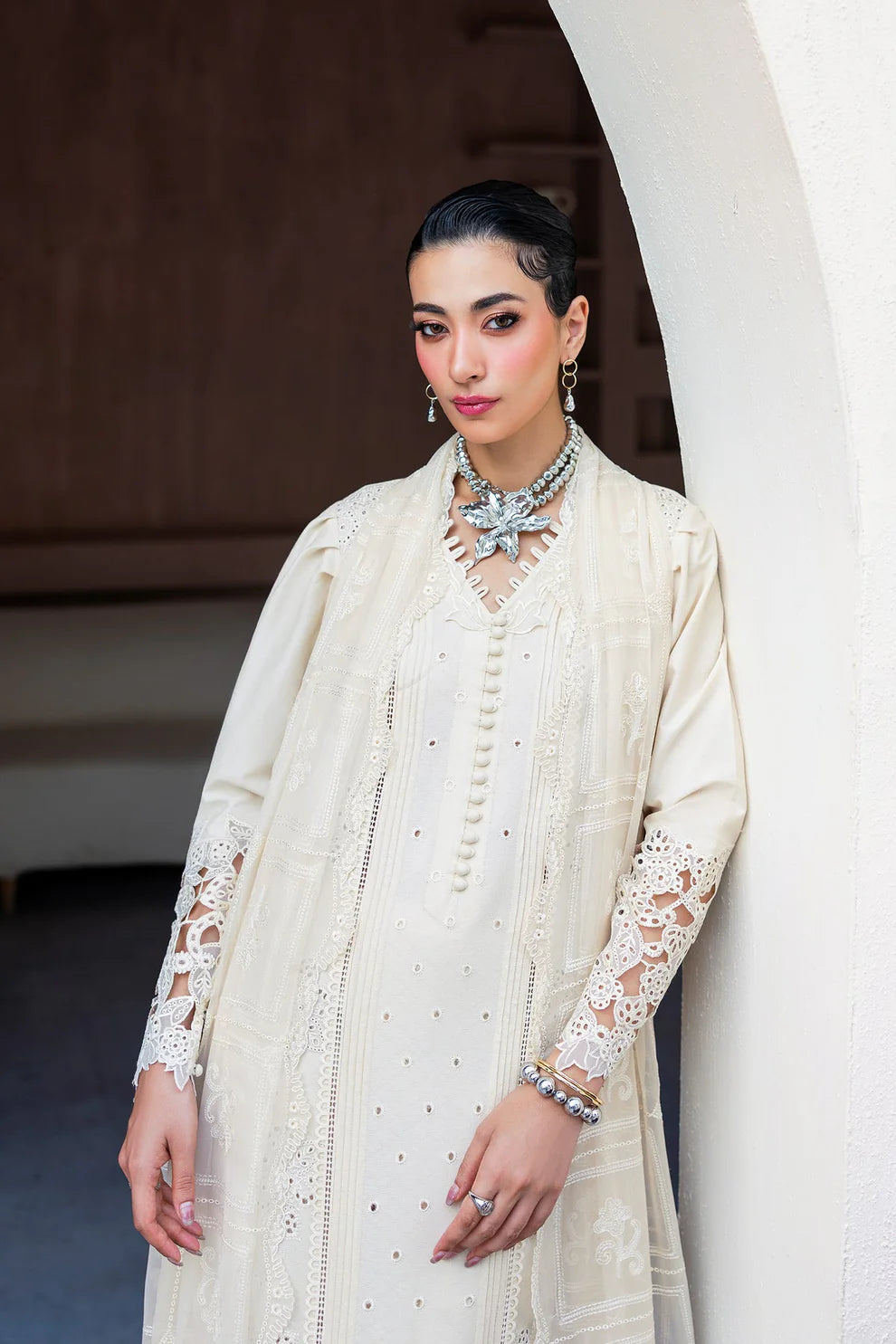 Qalamkar Casual Pret 26 – Jacquard 3 Piece Stitched Suit PA-01 (Halo)