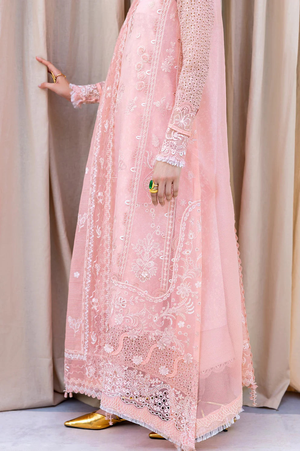 Qalamkar Casual Pret 26 – Jacquard 3 Piece Stitched Suit PA-07 (Pink)