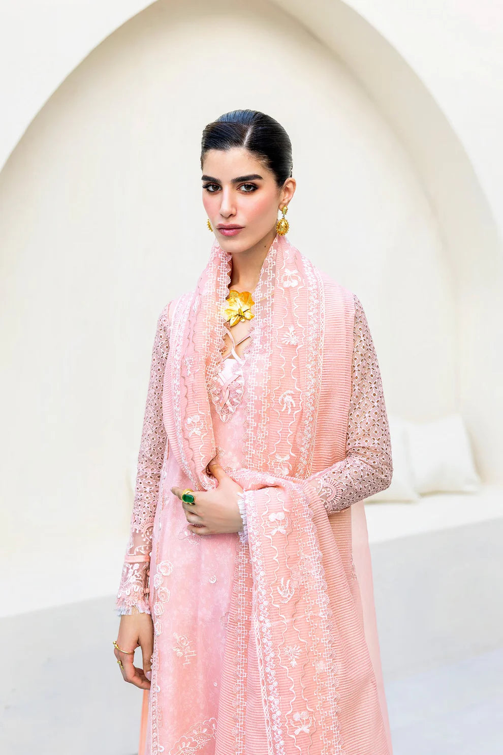 Qalamkar Casual Pret 26 – Jacquard 3 Piece Stitched Suit PA-07 (Pink)