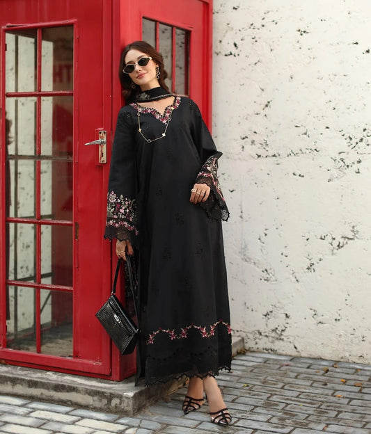Noor Luxe Chikankari 3-Piece Unstitched Lawn Embroidered Suit (D1 - B)