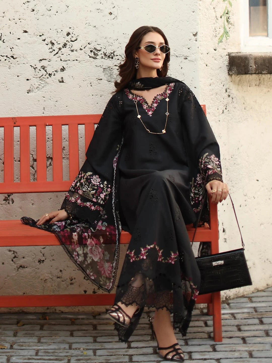 Noor Luxe Chikankari 3-Piece Unstitched Lawn Embroidered Suit (D1 - B)