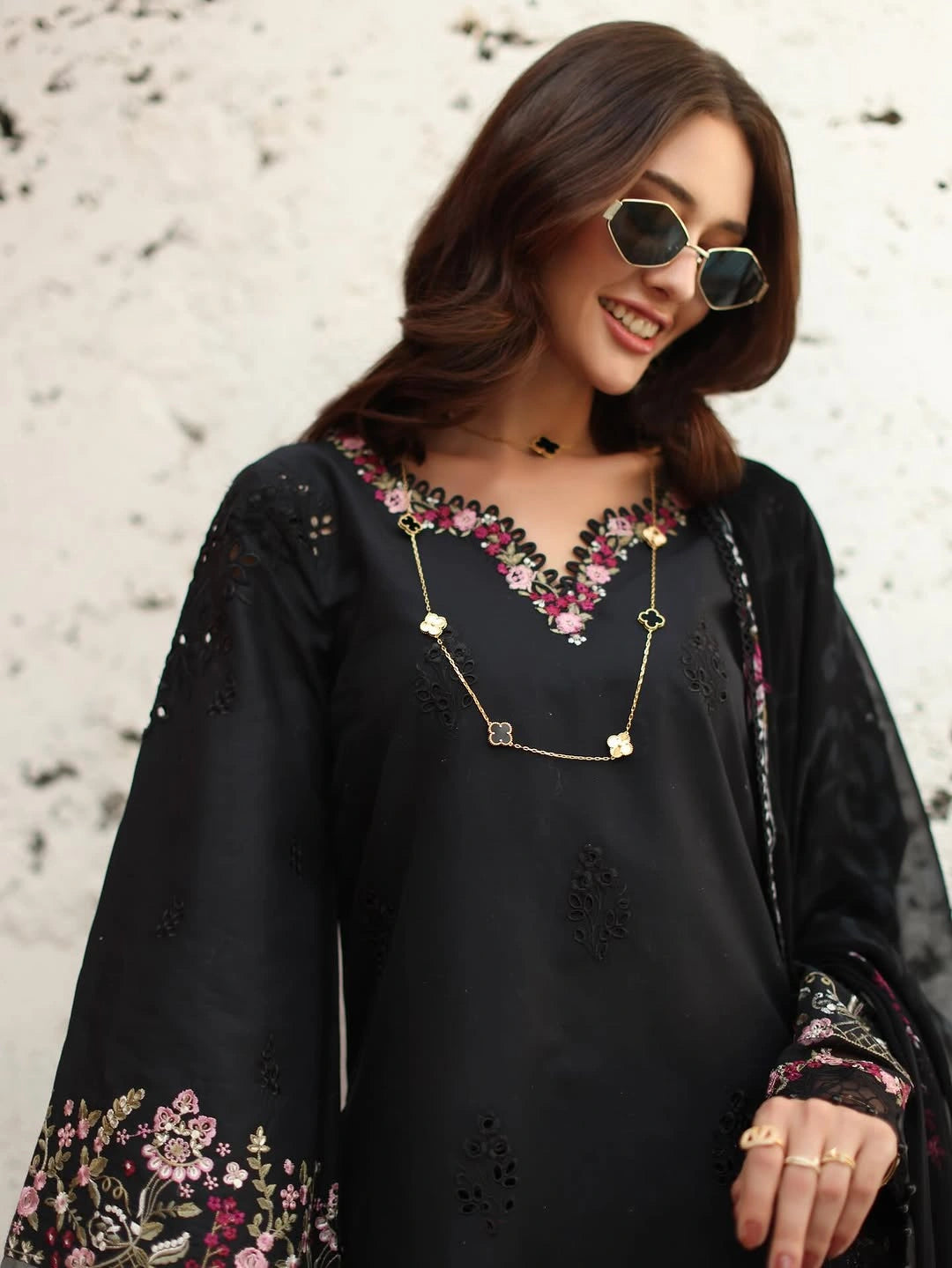 Noor Luxe Chikankari 3-Piece Unstitched Lawn Embroidered Suit (D1 - B)