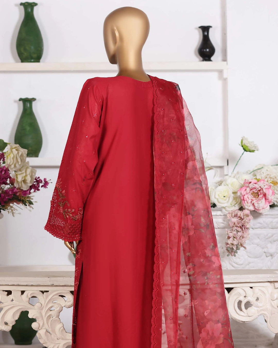 HZ Muse-Embroidered 3 Piece Outfit Stitched Suite PERSION RED (CSE-3P-213)