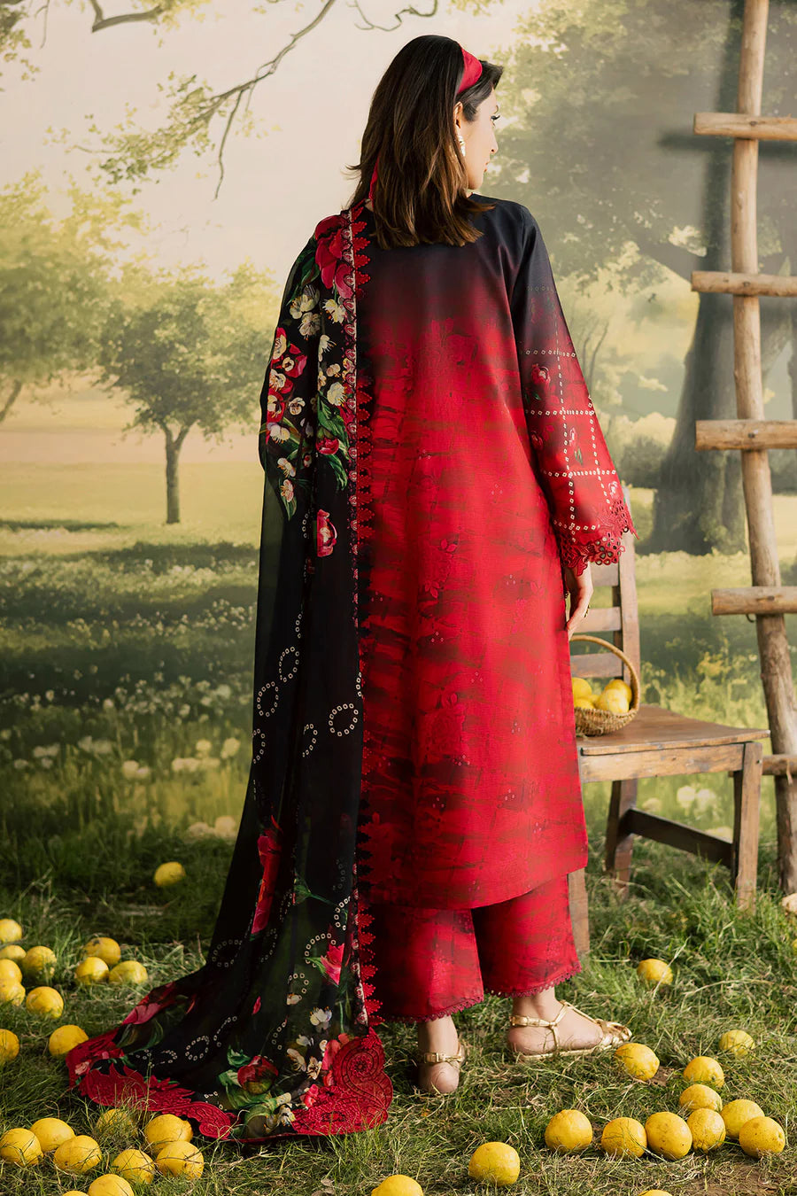 NUREH BLOOM Embroidered & Printed Doriya Lawn 3 Piece Unstitched Suit (BL-15)
