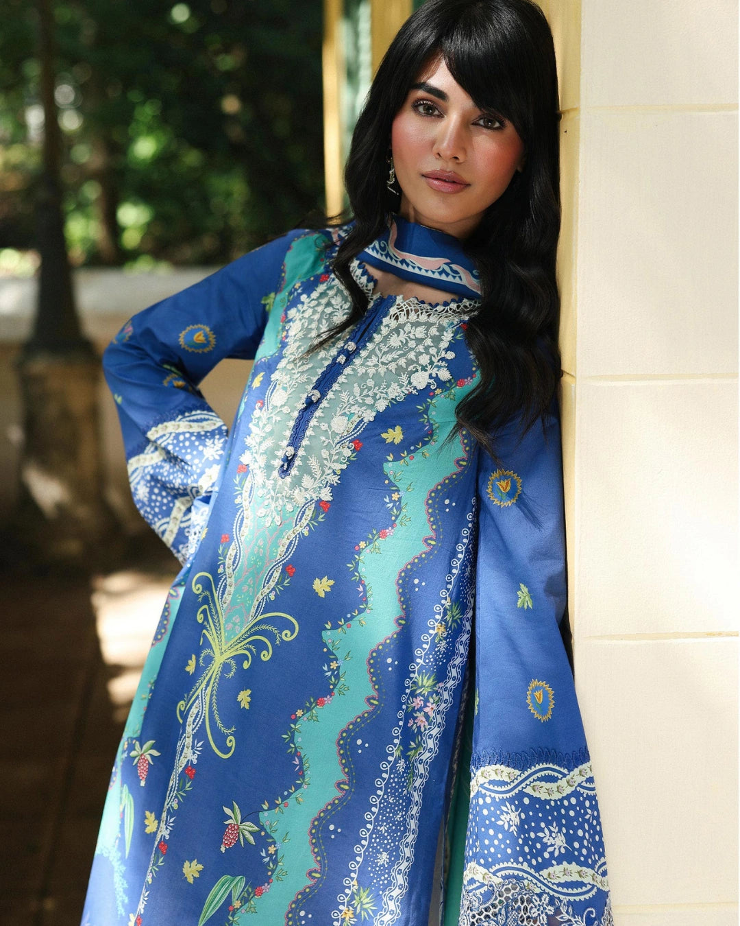 Qalamkar Qprints | Digital Printed Lawn Chikankari Embroidered Unstitched Suit | VIONA