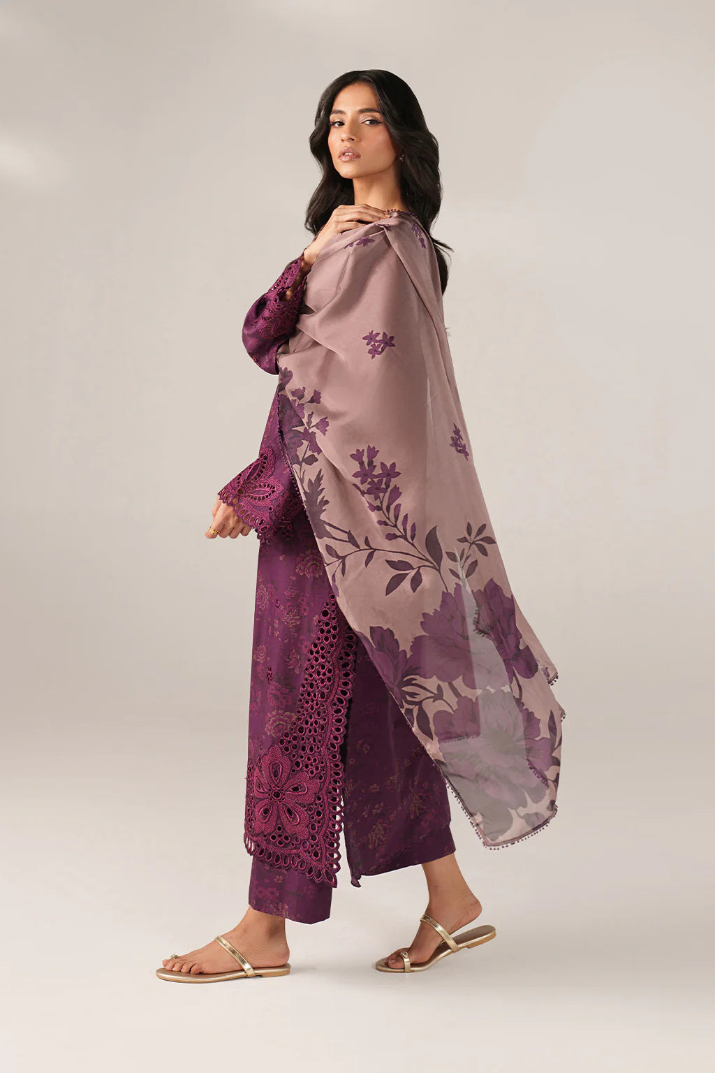 Iznik spring summer Purple Plum Embroidered Lawn 3 Piece stitched Suit (SS-08)