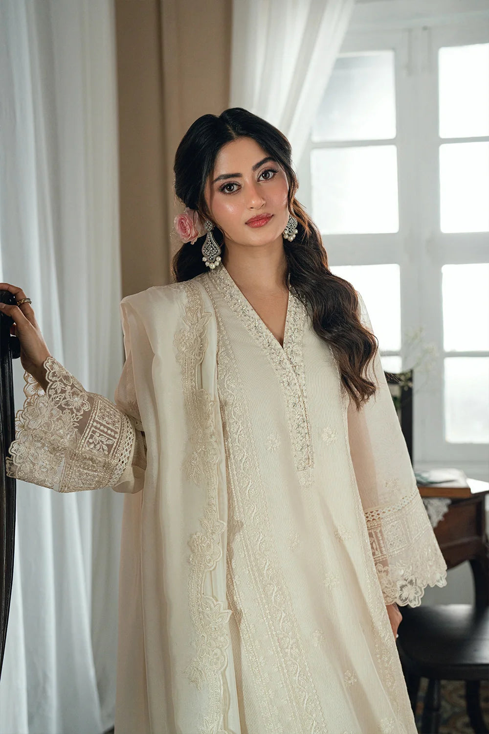 Azure Ensembles '26 - Premium 3 Piece Unstitched Suit (Ivory Petal)