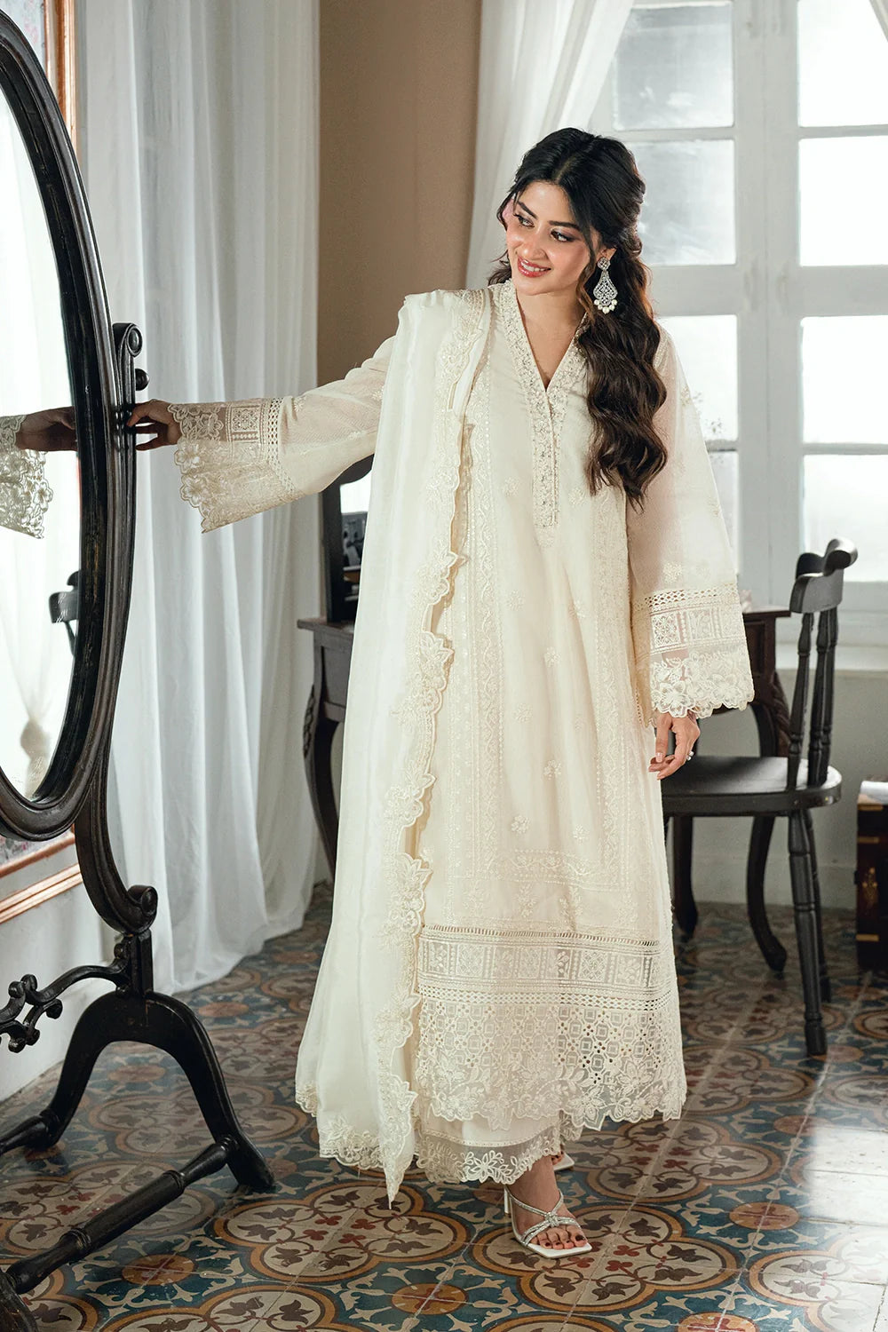 Azure Ensembles '26 - Premium 3 Piece Unstitched Suit (Ivory Petal)