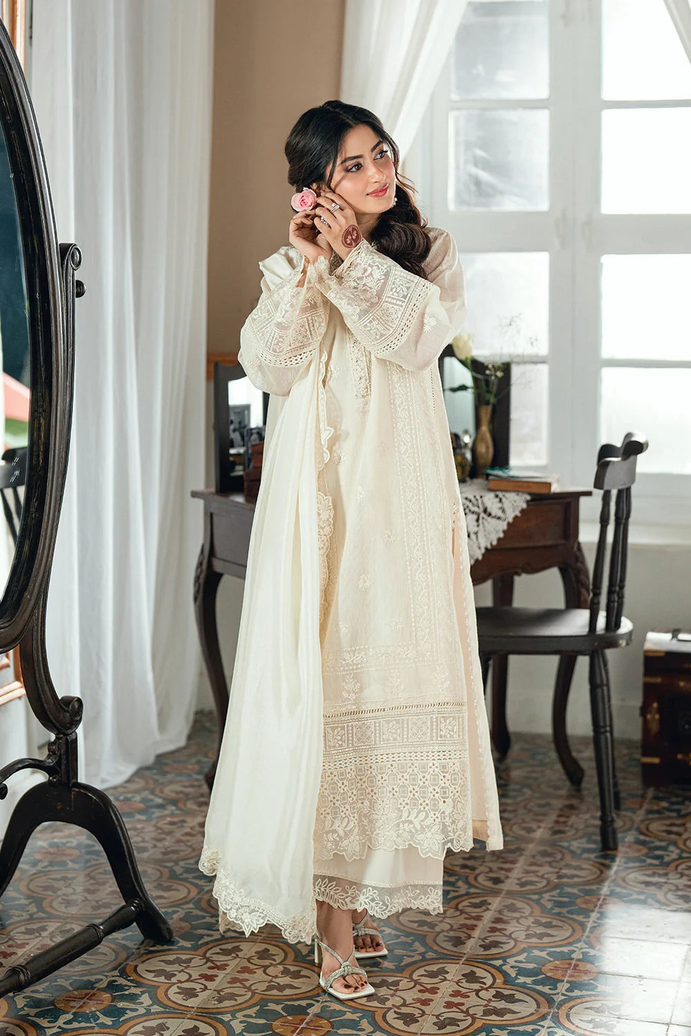 Azure Ensembles '26 - Premium 3 Piece Unstitched Suit (Ivory Petal)