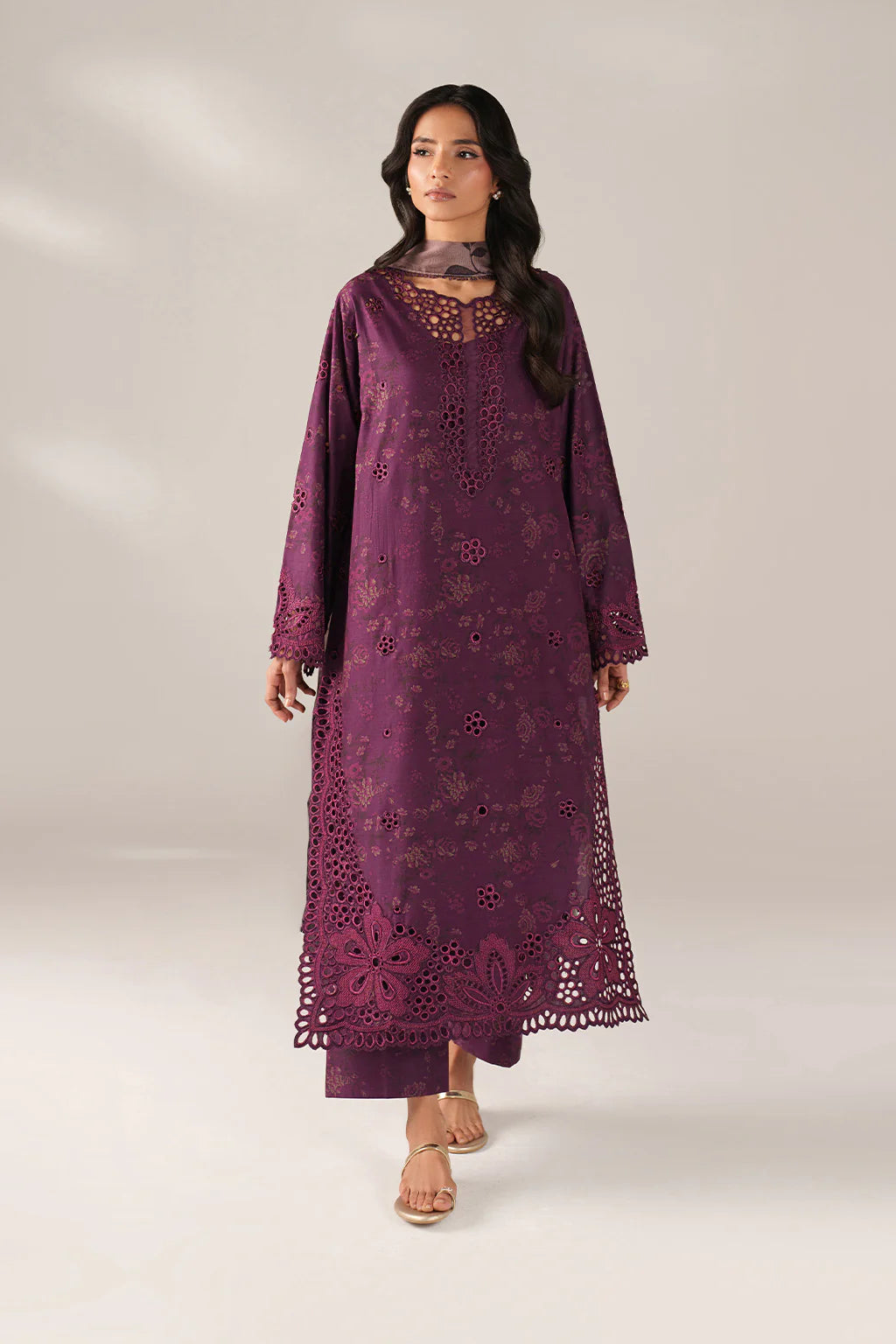 Iznik spring summer Purple Plum Embroidered Lawn 3 Piece stitched Suit (SS-08)