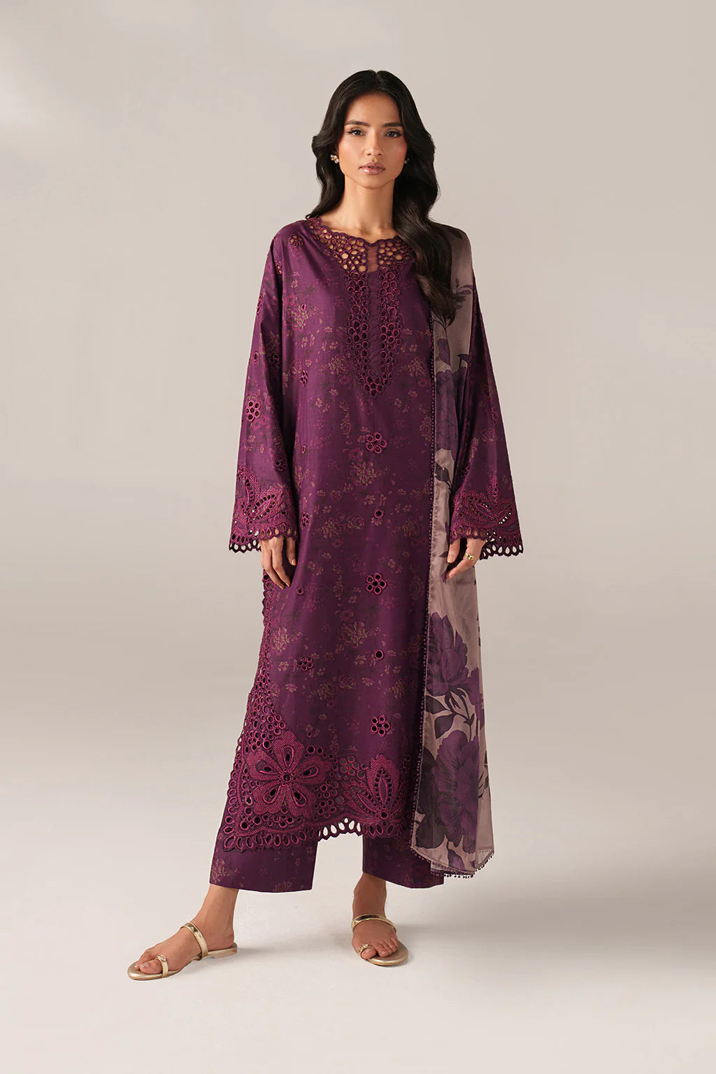 Iznik spring summer Purple Plum Embroidered Lawn 3 Piece stitched Suit (SS-08)
