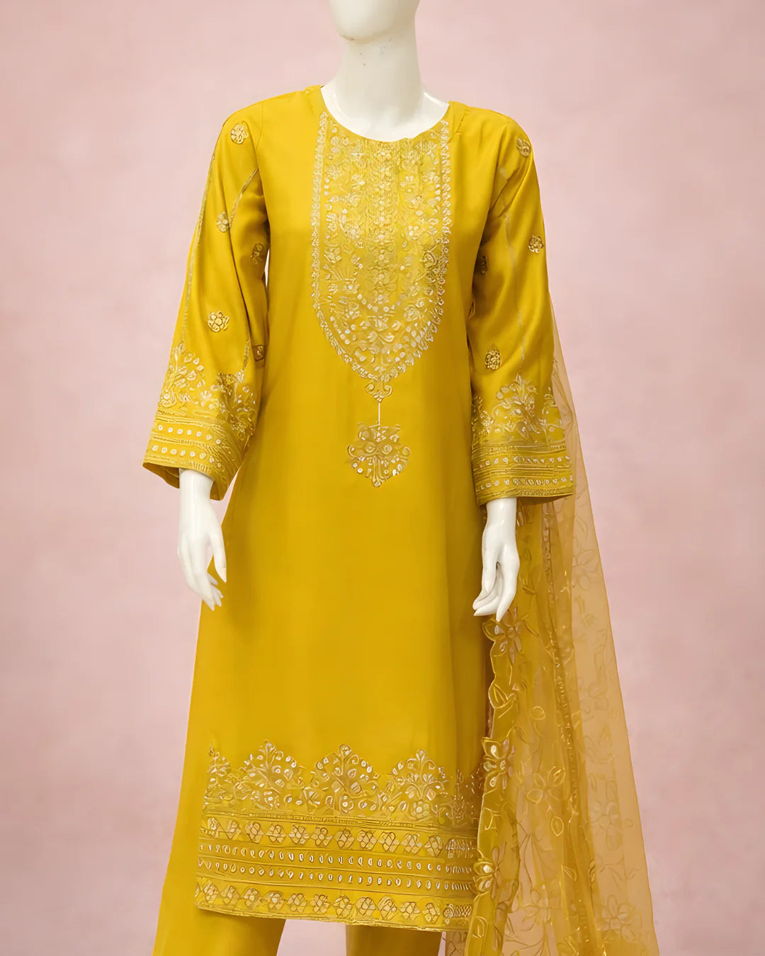 Pasand of Lahore 3-Piece Premium Viscose Suit – Mustard (PL-371)