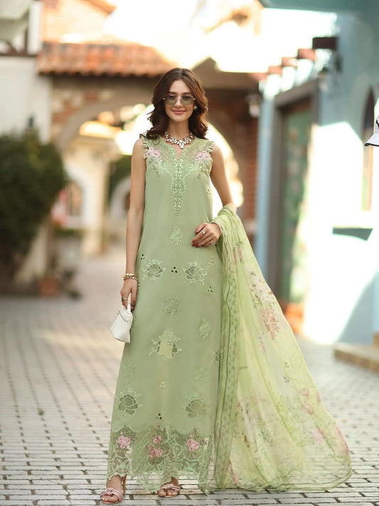 Noor Luxe Chikankari 3-Piece Unstitched Lawn Embroidered Suit (D3 - A)