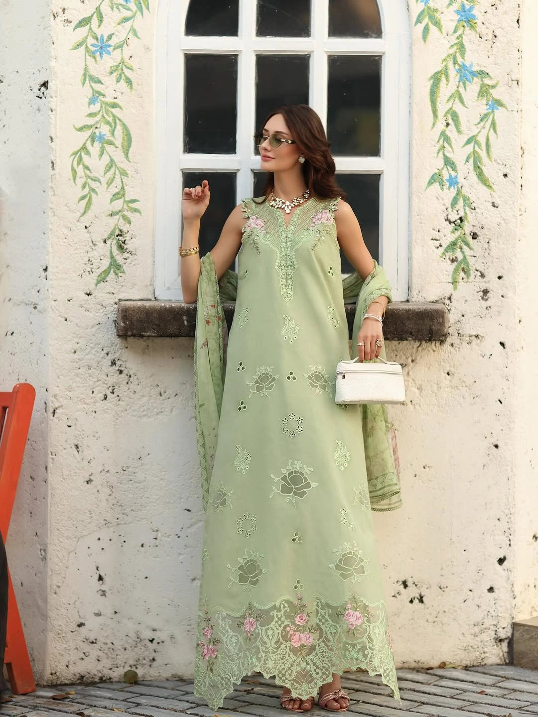 Noor Luxe Chikankari 3-Piece Unstitched Lawn Embroidered Suit (D3 - A)