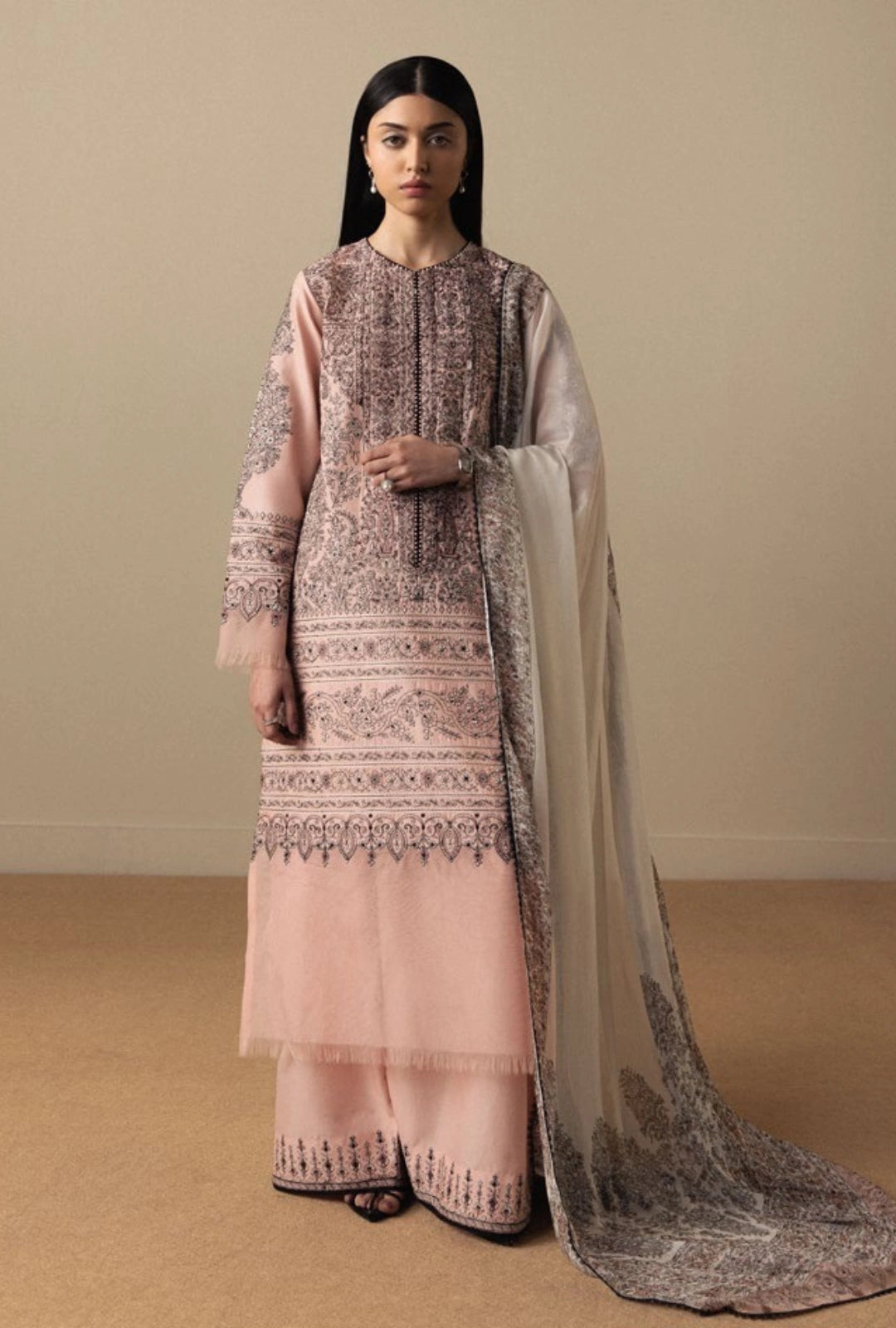 ZSJ SATORI – Stillness & Luxury | Embroidered Pima Lawn Unstitched 3-Piece Suit AKAHANA-D11