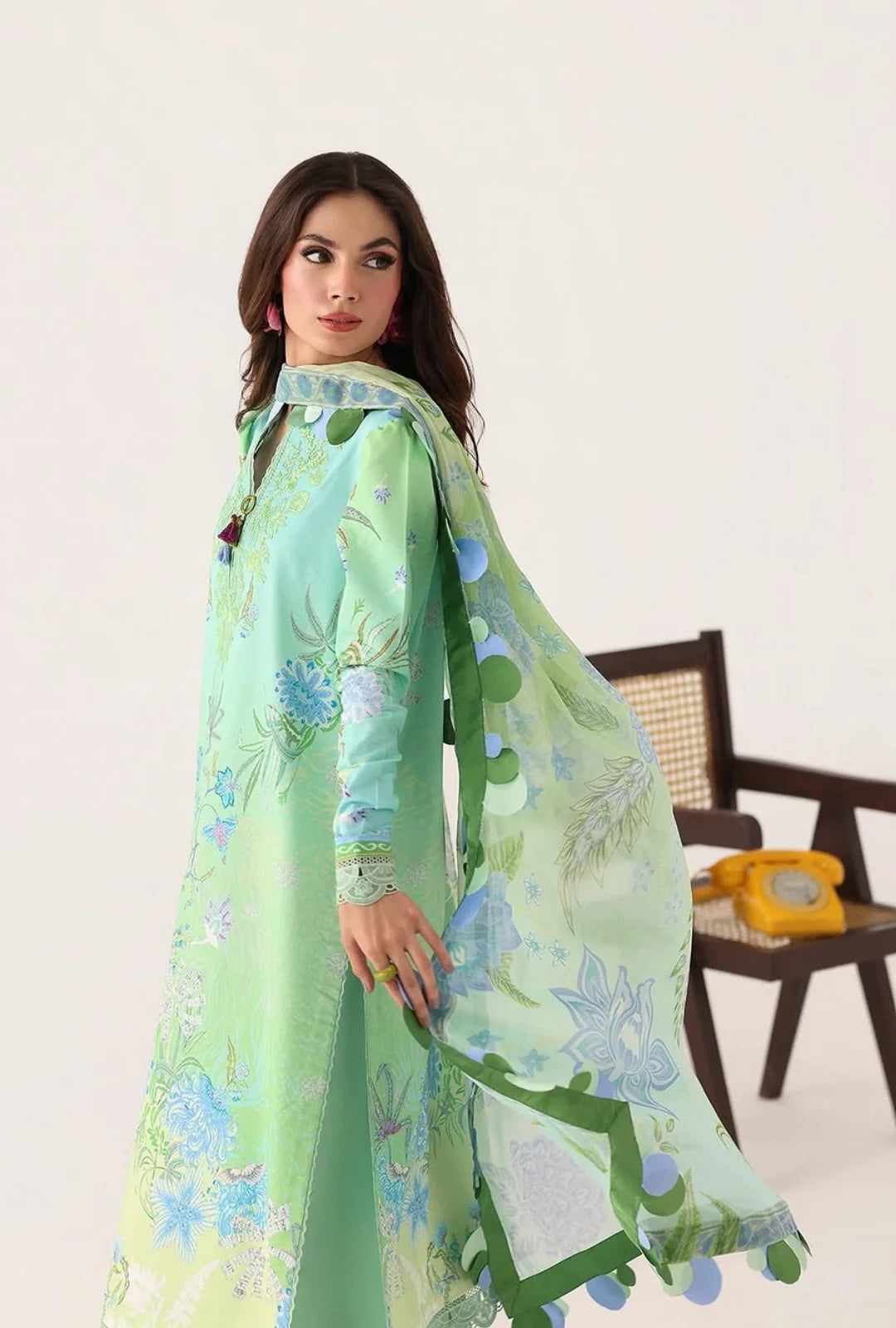 Roheenaz Rosette 3-Piece stitched Lawn Suit (Morning Dew)