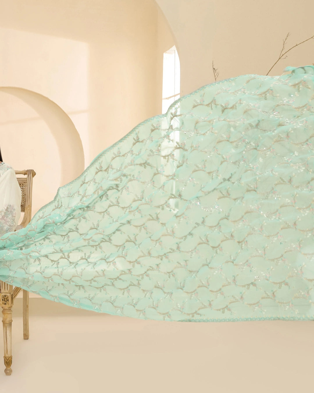 Embroidered Bamber Chiffon Suit With La Bella Viscose Jacquard Trouser D-002