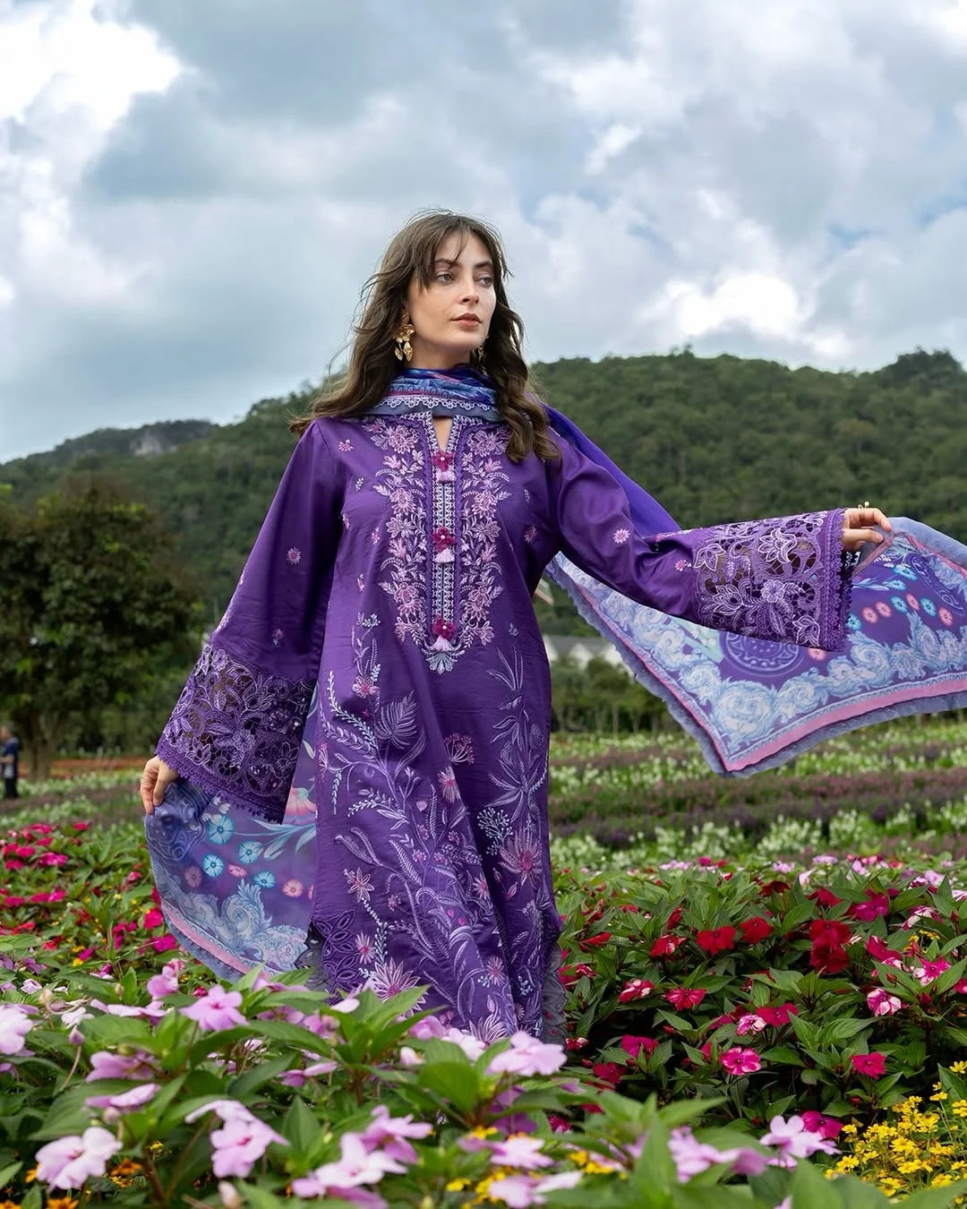 Lily Veil – Embroidered Lawn with Silk Dupatta