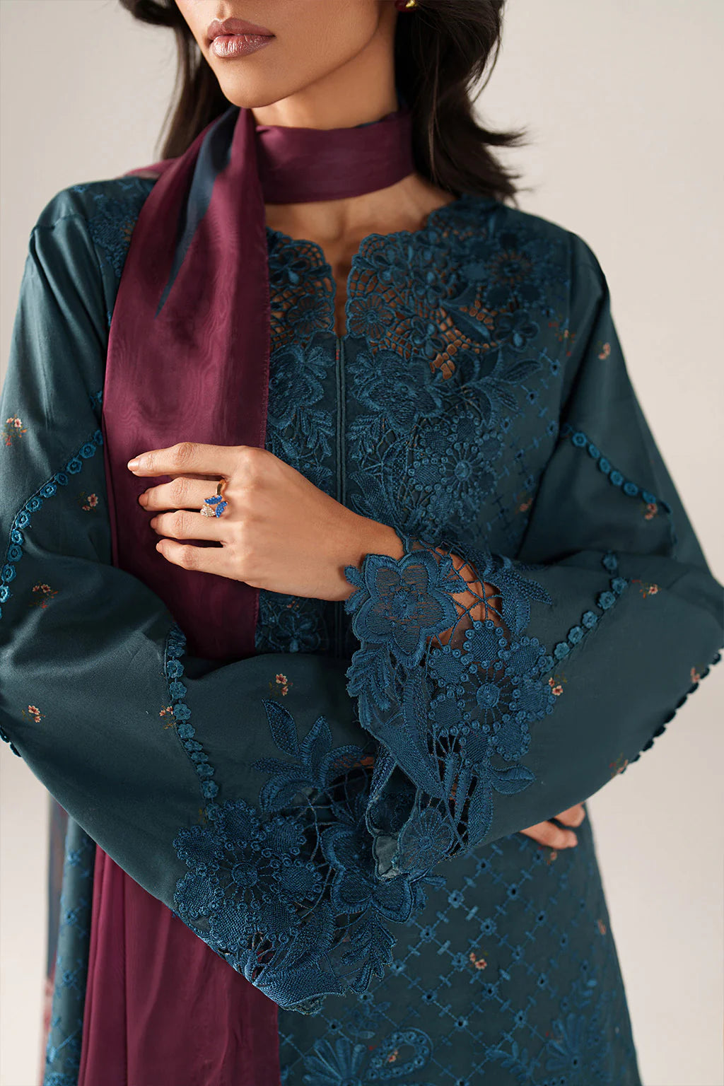 Iznik spring summer Teal Blue Embroidered Lawn 3 Piece stitched Suit (SS-10)