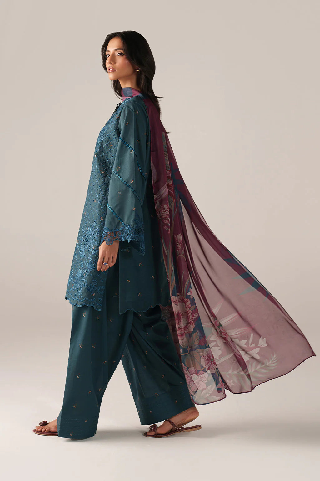Iznik spring summer Teal Blue Embroidered Lawn 3 Piece stitched Suit (SS-10)
