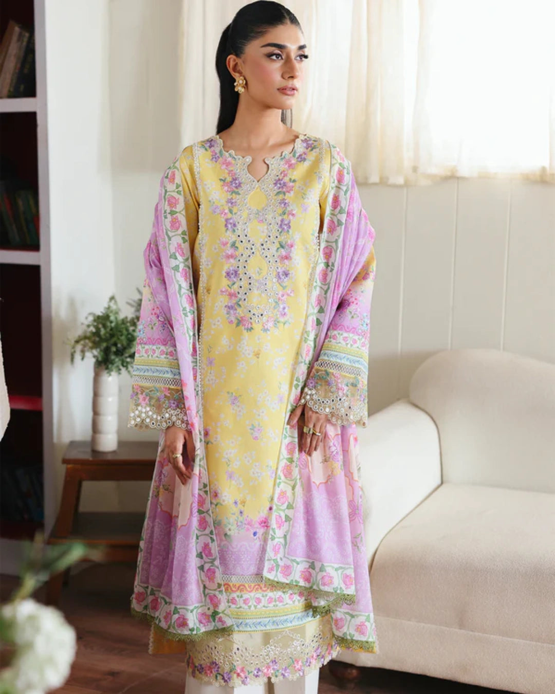 NISSA Floral Symphony – Embroidered & Printed Lawn Suit by Rajbari (Unstitched) 03