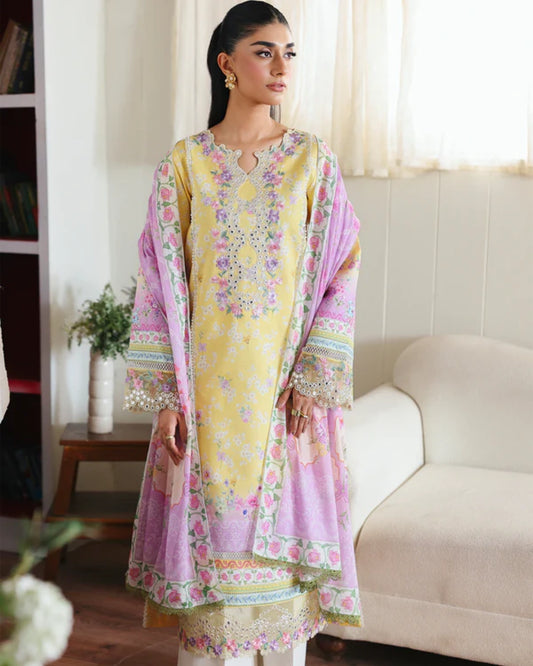 NISSA Floral Symphony – Embroidered & Printed Lawn Suit by Rajbari (Unstitched) 03