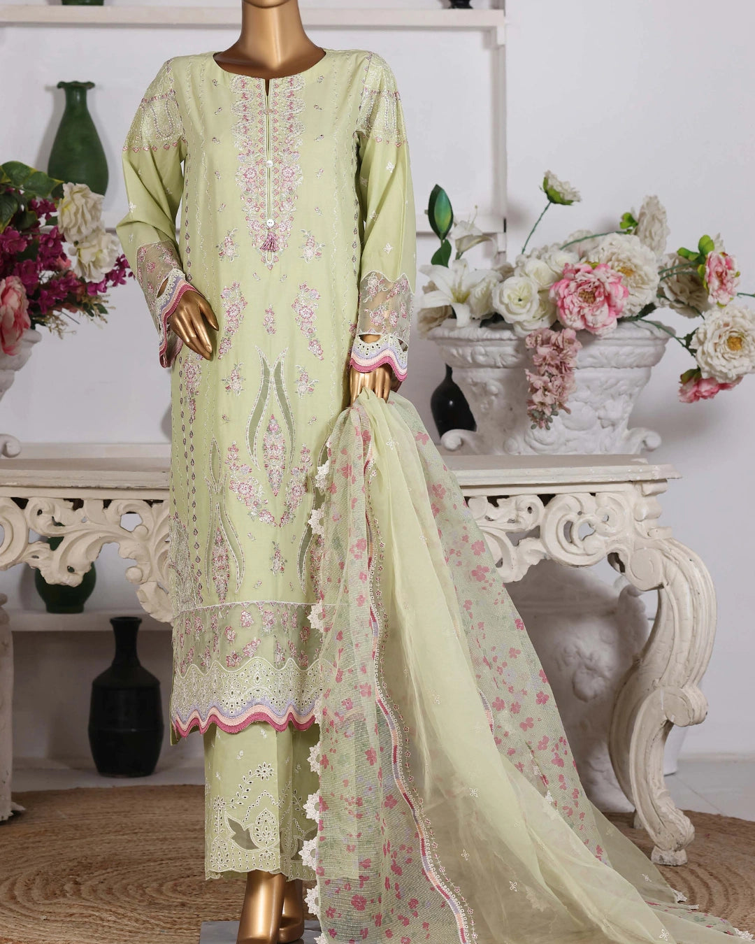 HZ Muse-Embroidered 3 Piece Outfit Stitched Suite LIME (CSE-3P-215)