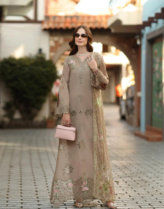 Noor Luxe Chikankari 3-Piece Unstitched Lawn Embroidered Suit (D3 - B)