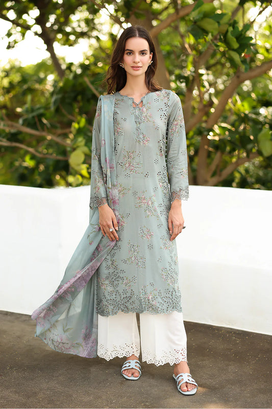 Iznik spring summer Dusty Ice Blue Embroidered Lawn 3 Piece stitched Suit (SS-12)