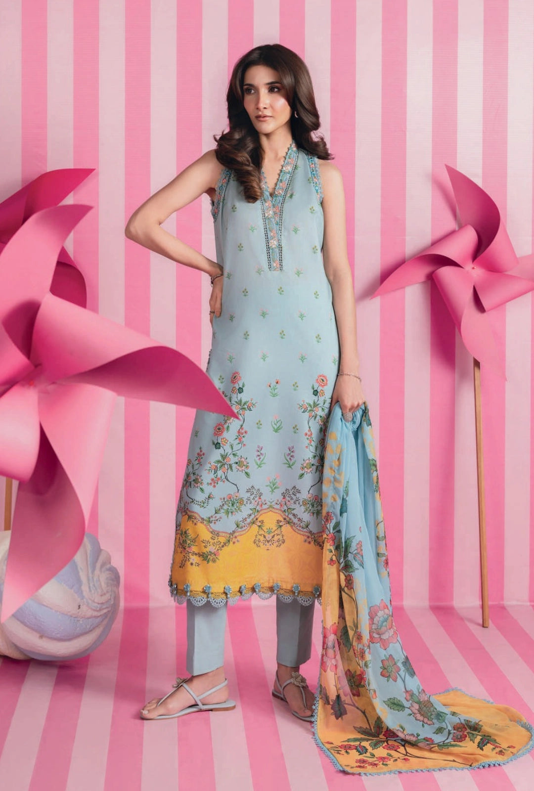MariaB MBasics Printed & Embroidered Lawn Unstitched 3 Piece Suit (unstitched)