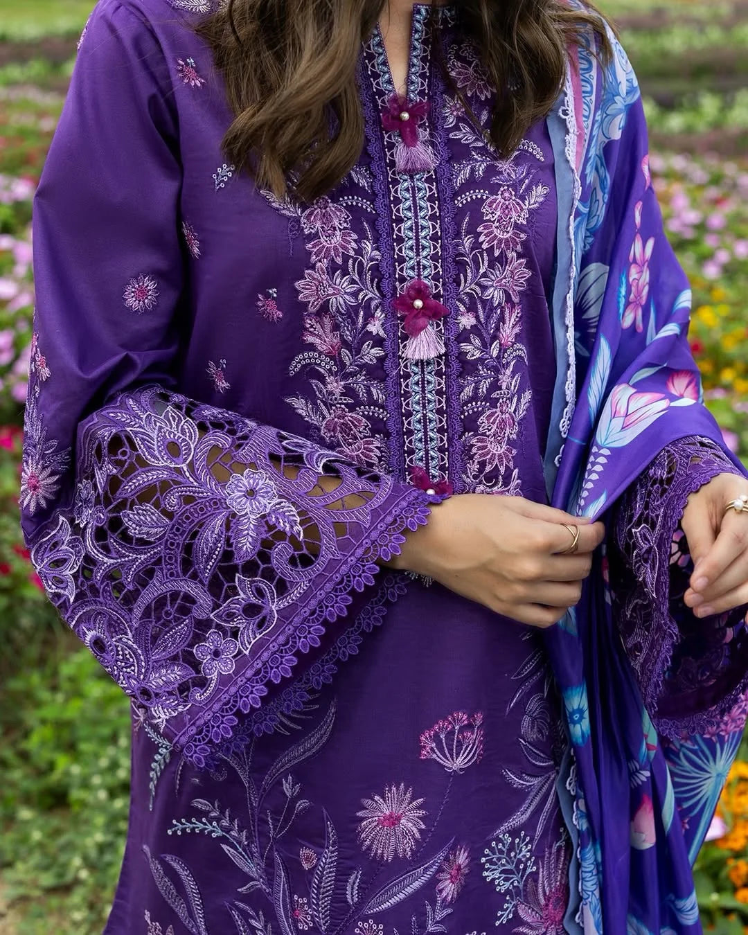 Lily Veil – Embroidered Lawn with Silk Dupatta