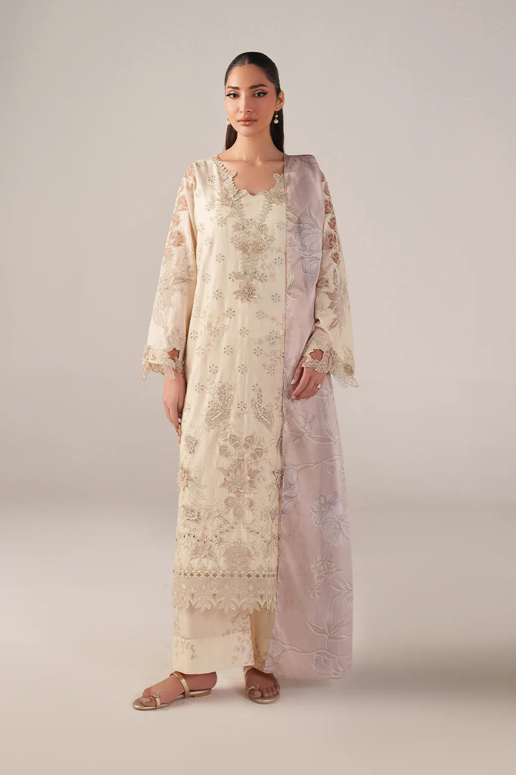 Iznik spring summerOff-White Embroidered Lawn 3 Piece stitched Suit (SS-06)