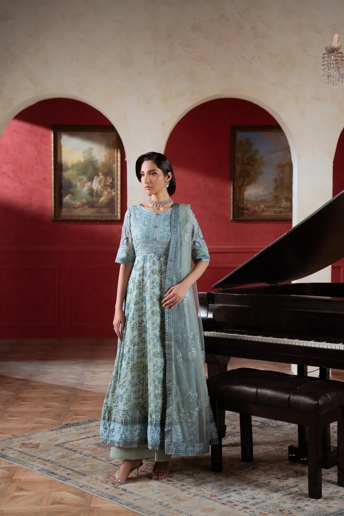 Amaya by Nureh Luxury embroidered chiffon 6 Piece Unstitched Suit (AM-41)