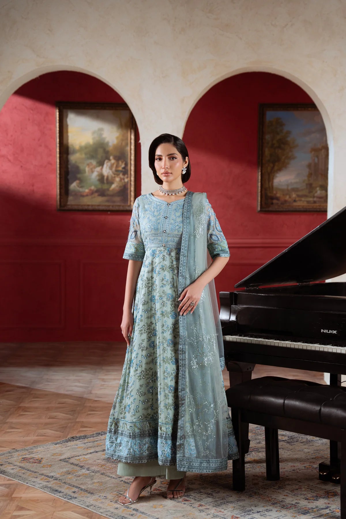 Amaya by Nureh Luxury embroidered chiffon 6 Piece Unstitched Suit (AM-41)