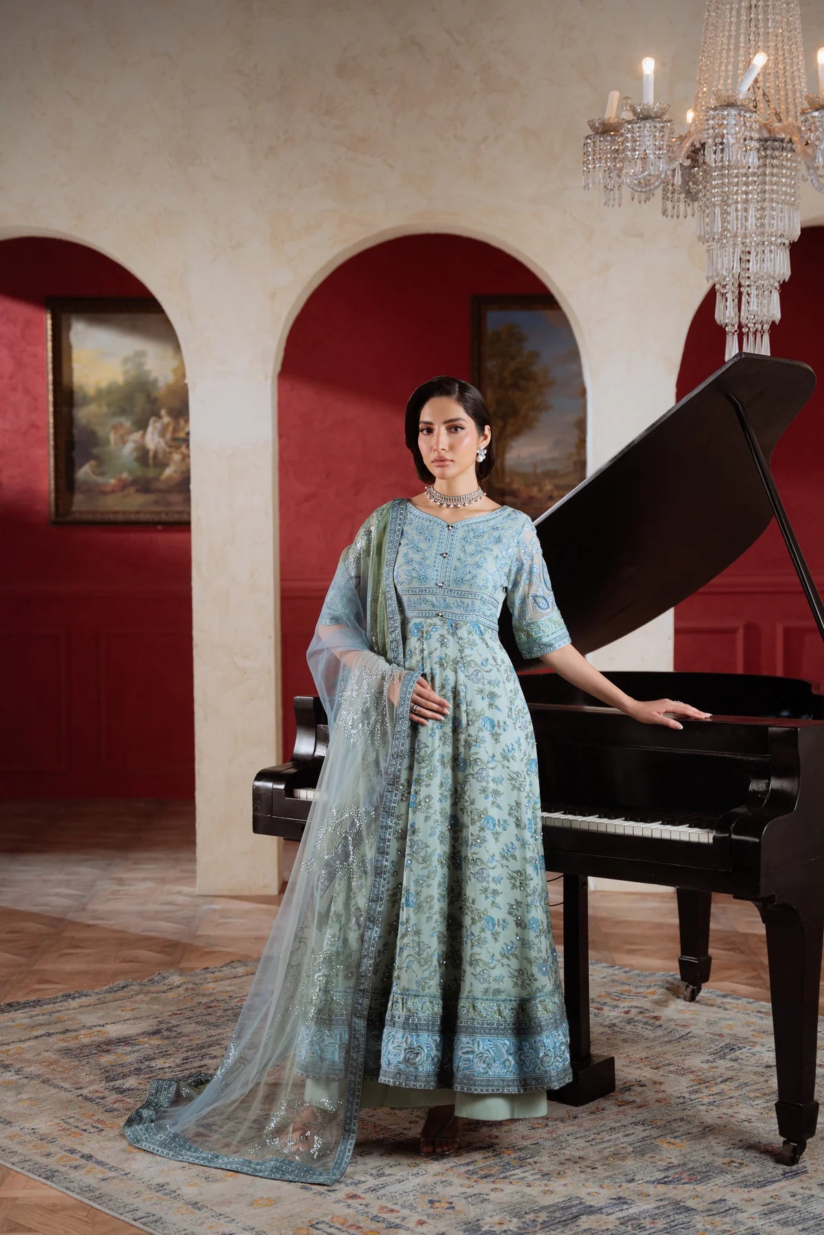Amaya by Nureh Luxury embroidered chiffon 6 Piece Unstitched Suit (AM-41)