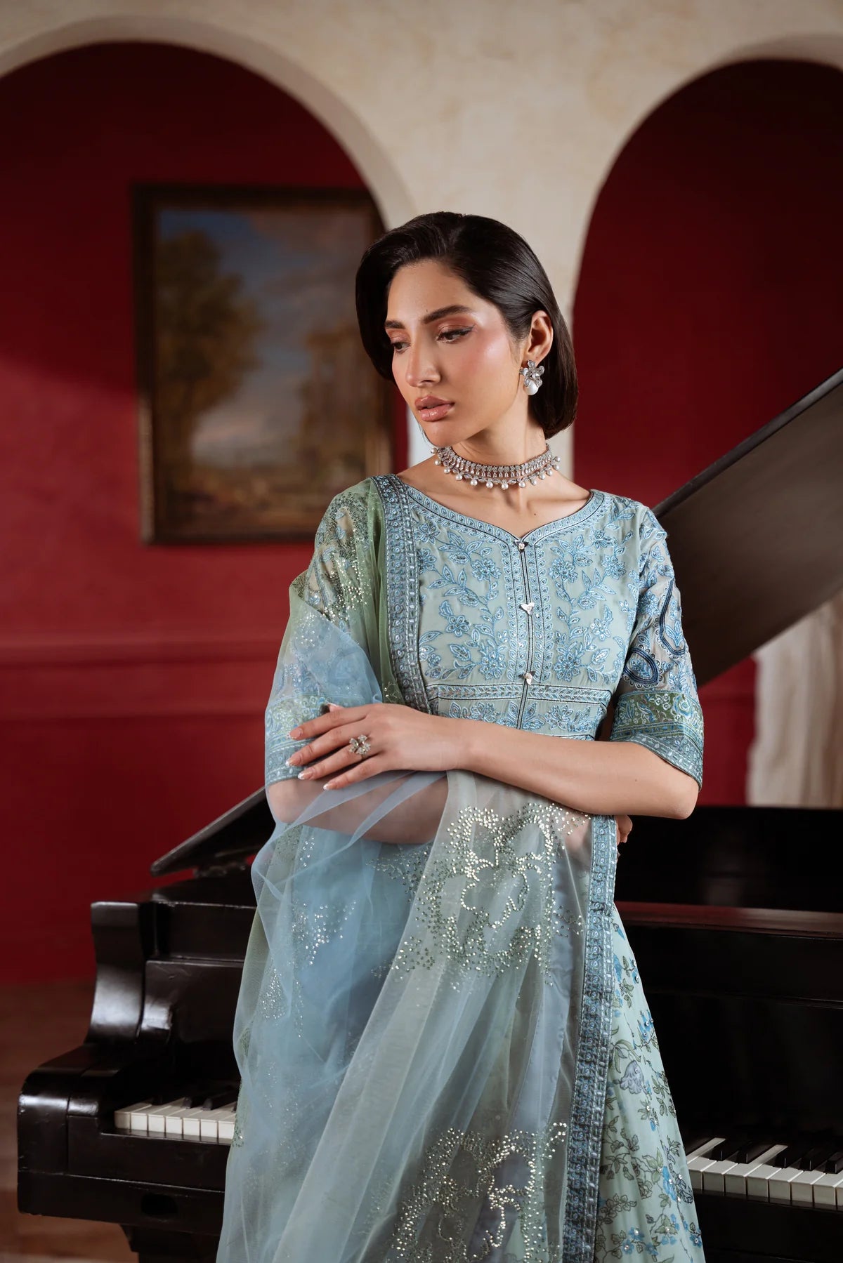 Amaya by Nureh Luxury embroidered chiffon 6 Piece Unstitched Suit (AM-41)